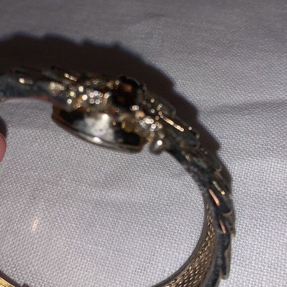 Vintage 1960’s Gold Tone Smoky Quartz Snake Dragon Scale Hinge Swiss Watch - Picture 10 of 15